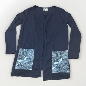 Happy Earth organic cotton blue Open Cardigan With Floral Print Pocket EUC